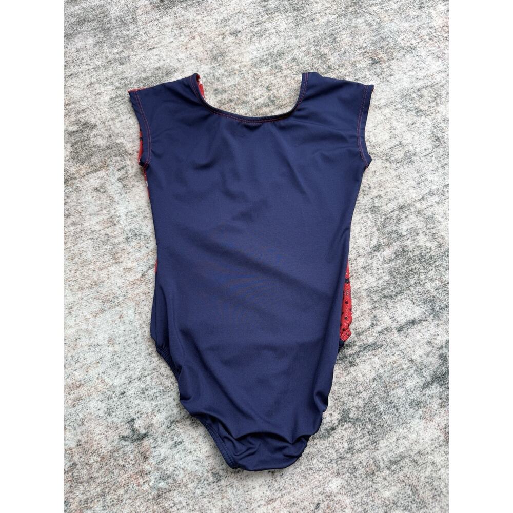 girls sz 8/10 patriotic/American red white & blue leotard with gold stars - Picture 4 of 4